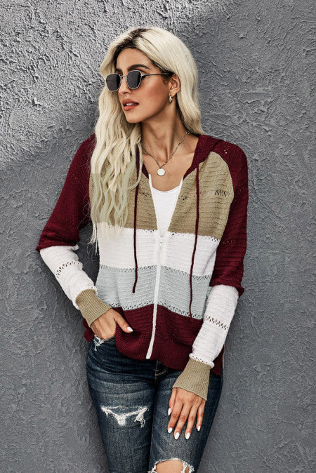 Colorblock Zip Up Sweater Hoodie