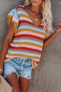 Striped Ruffle Sleeve Top