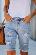 Load image into Gallery viewer, Light Blue Distressed Bermuda Shorts
