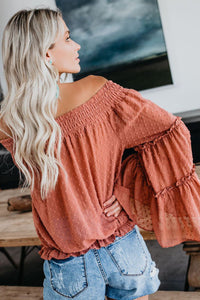 Swiss Dot Off The Shoulder Tiered Sleeve Top