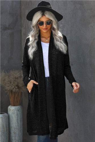 Black Slouchy Pocketed Long Cardigan