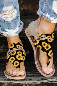 Summer Sunflower Zip Back Flat Sandals