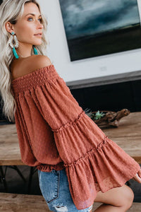 Swiss Dot Off The Shoulder Tiered Sleeve Top