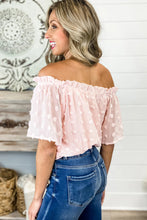Load image into Gallery viewer, Off Shoulder Textured Swiss Polka Dot Top
