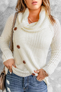 Button Wrap Turtleneck Sweater