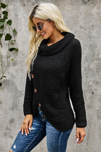 Button Wrap Turtleneck Sweater