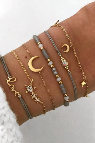 6 Piece Stars & Moon Bracelet Set