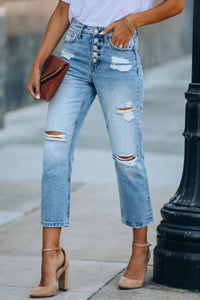 High Rise Button Fly Cropped Jeans