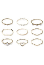 Load image into Gallery viewer, 9 Piece Heart &amp; Rhinestone Ring Set
