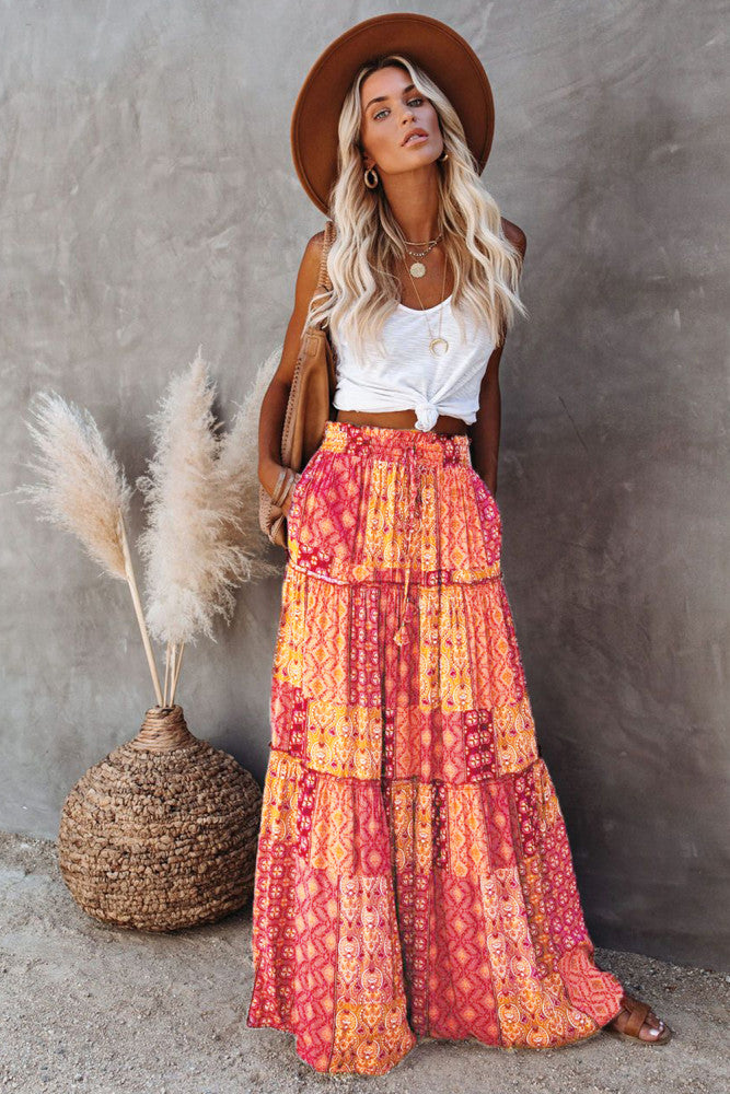 Boho Paisley Tiered Maxi Skirt