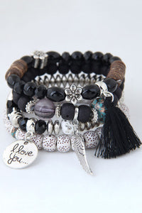 4 Piece Black Stack Bracelet Set