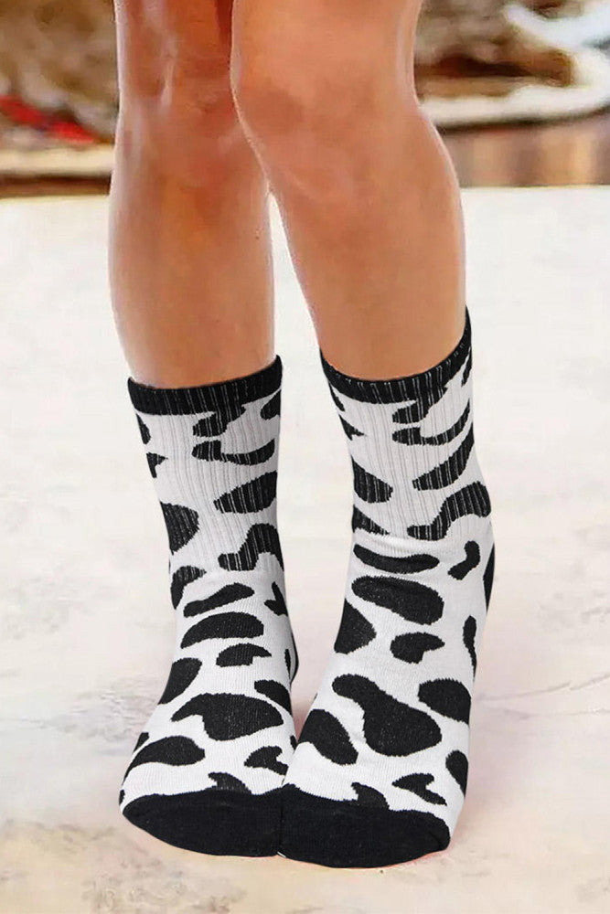 Cow Print Crew Socks