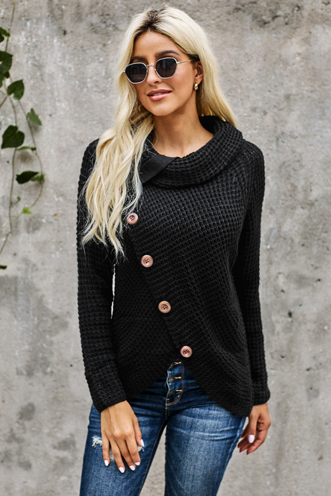 Button Wrap Turtleneck Sweater