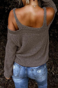 Sweetheart Neckline Cold Shoulder Sweater
