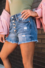 Load image into Gallery viewer, High Waisted Distressed Medium Wash Shorts
