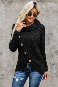 Button Wrap Turtleneck Sweater