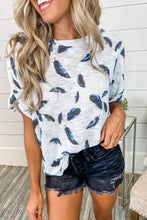 Load image into Gallery viewer, White Feather Print Short Sleeve Top
