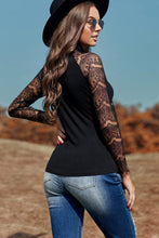 Load image into Gallery viewer, Black High Neck Lace Sleeve Top
