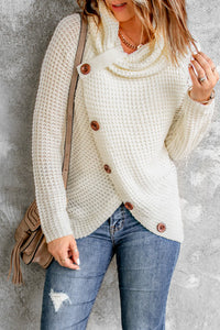 Button Wrap Turtleneck Sweater