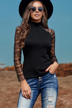 Load image into Gallery viewer, Black High Neck Lace Sleeve Top

