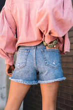 Load image into Gallery viewer, High Waisted Distressed Medium Wash Shorts
