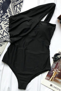 Black One Shoulder One Piece Swimsuit