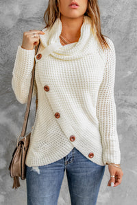 Button Wrap Turtleneck Sweater